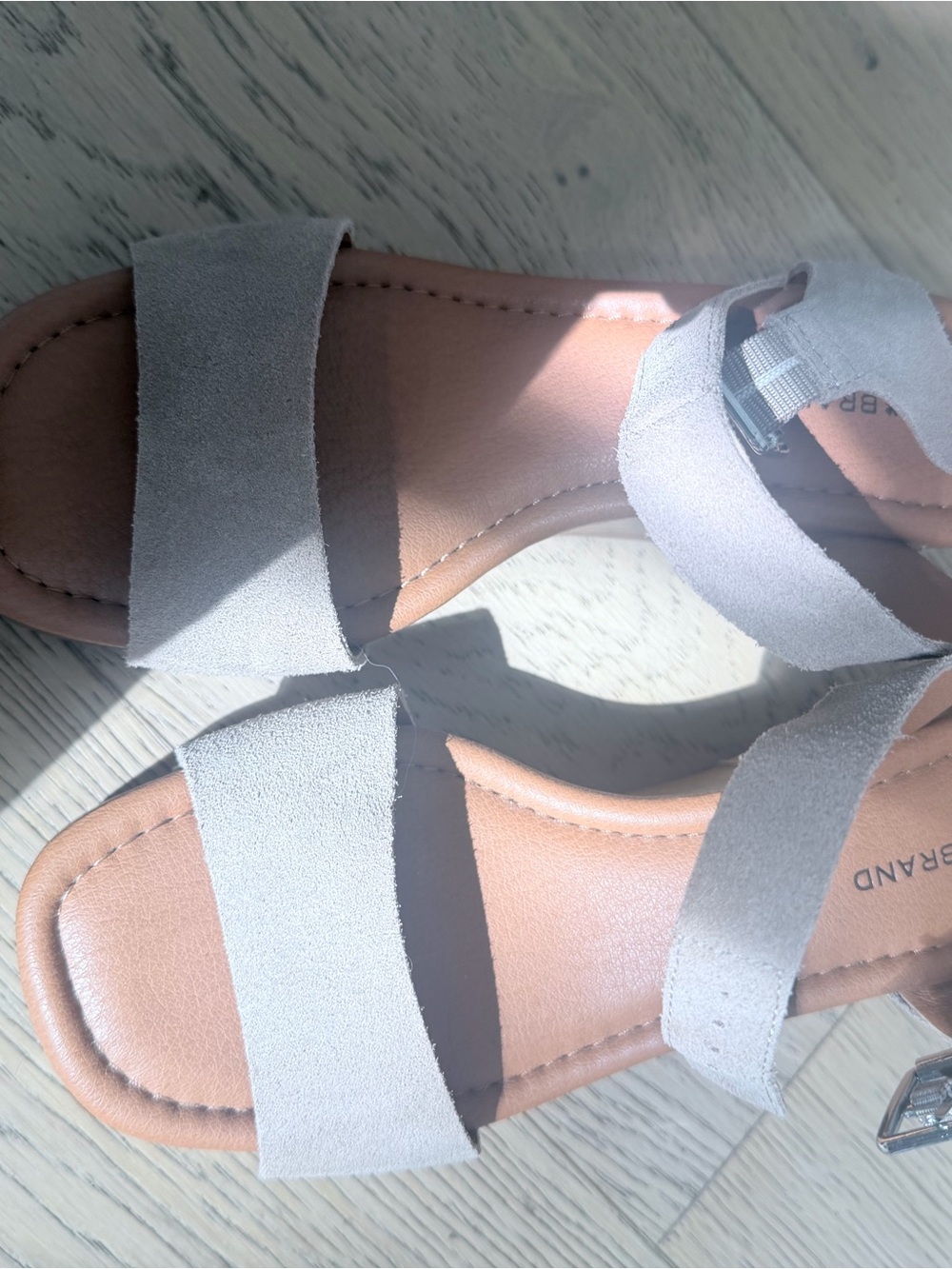 Lucky  Suede Two-Strap Sandals in Light Gray